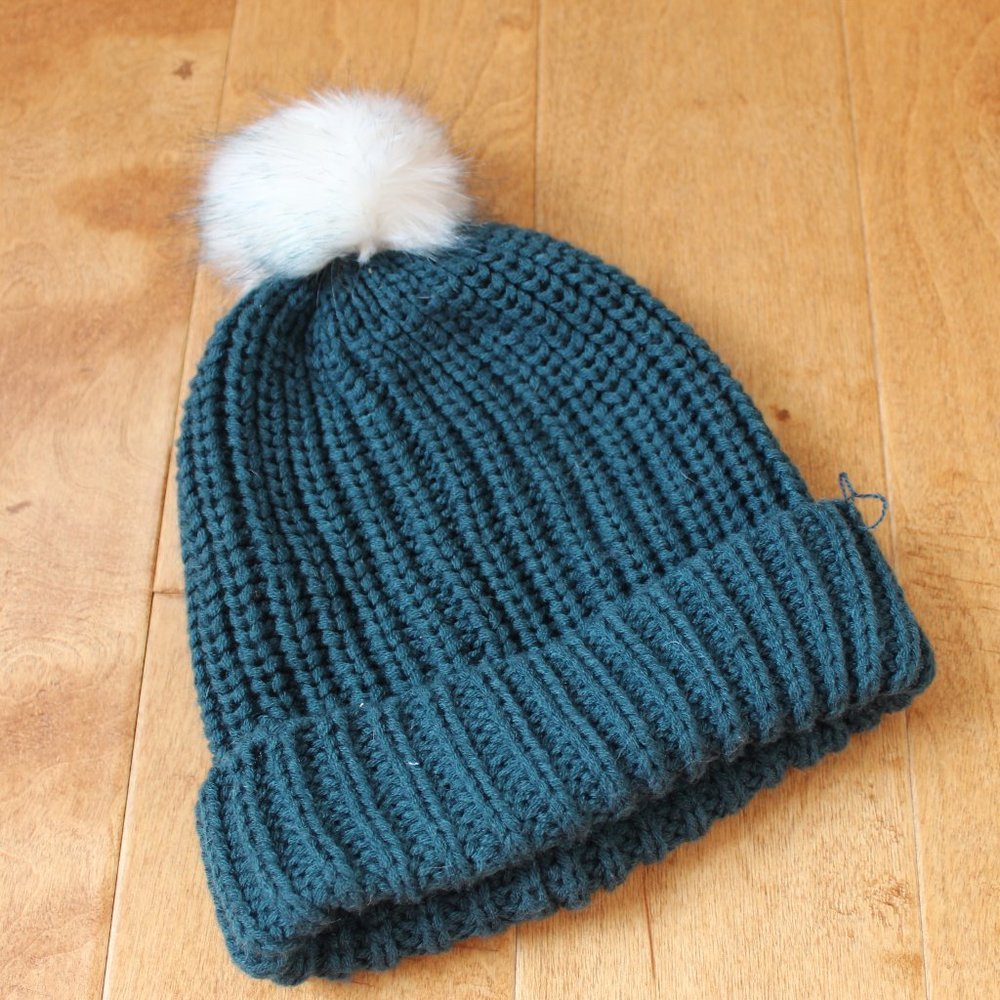 Target Blue Knit Hat with Fluffy Ball